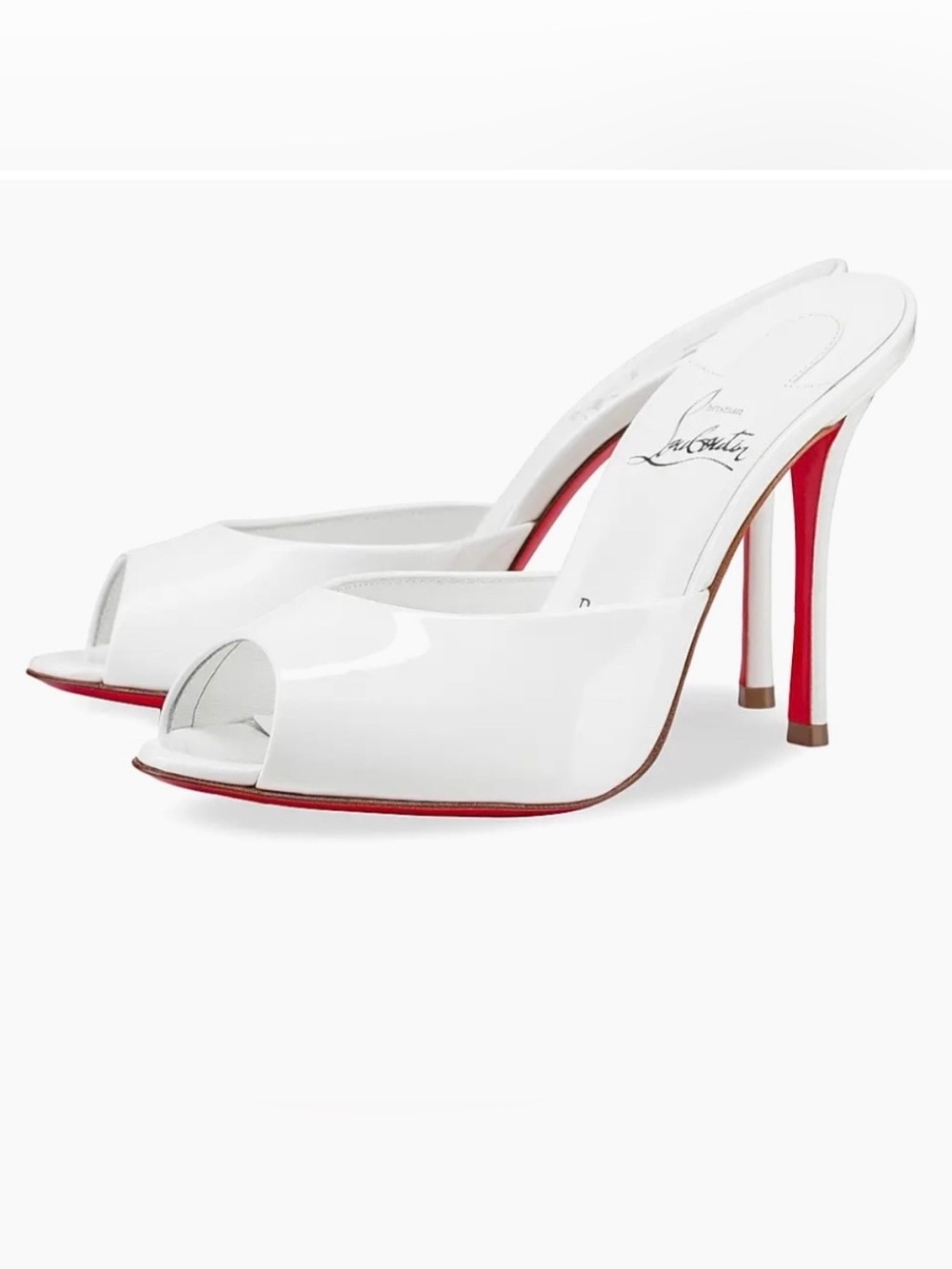 Christian Louboutin "Me Dolly" 100 White Patent Leather Mules - Size 37.5
